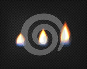 Fire candle. Realistic Fire Flames with smoke, blue fire and sparkles transparent on dark background. Burning red
