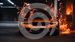 fire in a car A fiery background with a black and orange color scheme and a realistic effect