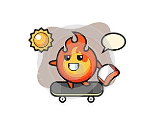 Fire character illustration ride a skateboard