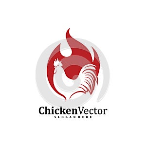 Fire Chicken logo design vector template, Rooster illustration, Symbol icon