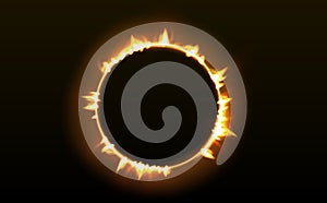 Fire circle frame. Flame spark ring effect vector