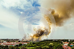 Fire in the city overview.