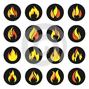 Fire color Icons on black circle.