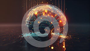 Fire Consume Human Brain With Glowing Neurons on Dark Background AI Generative