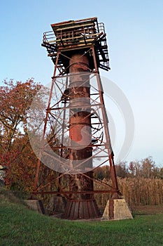 Fire control tower, at Fort Mott, view at sunset, Pennsville Township, NJ, USA