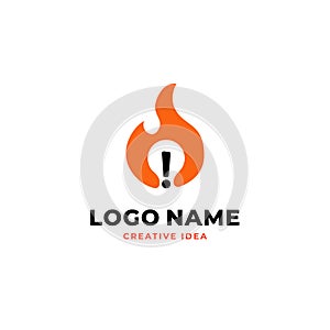 Fire creative idea vector logo design. flame illustration with light bulb exclamation mark symbol