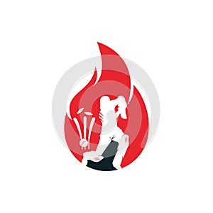 Fire cricket player vector logo design.