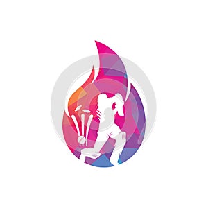 Fire cricket player vector logo design.