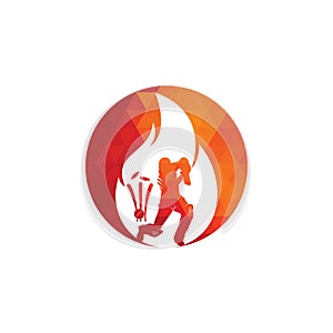 Fire cricket player vector logo design.