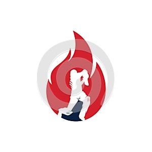 Fire cricket player vector logo design.