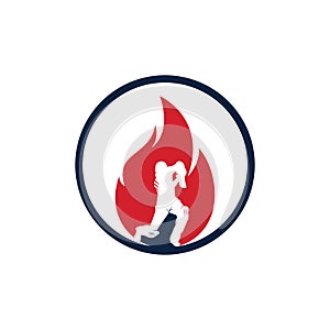 Fire cricket player vector logo design.