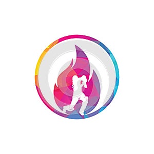 Fire cricket player vector logo design.