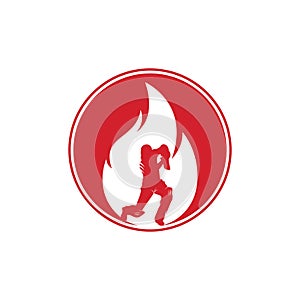 Fire cricket player vector logo design.