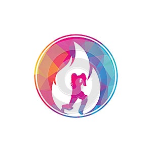 Fire cricket player vector logo design.