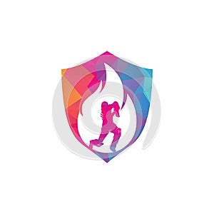 Fire cricket player vector logo design.