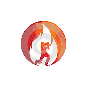 Fire cricket player vector logo design.