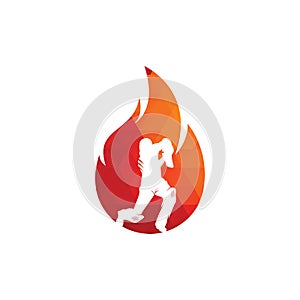 Fire cricket player vector logo design.