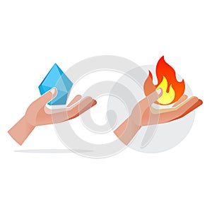 Fire and crystal in hands