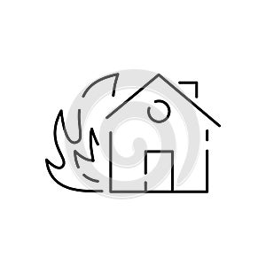 Fire damage house insurance line icon. Linear style sign for mobile concept and web design. Disaster outline vector icon. Symbol,