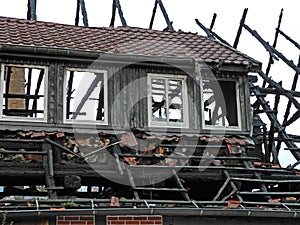 Fire damage at the roof of a building