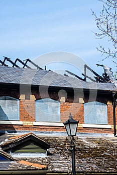 Fire damage to the roof of a public house