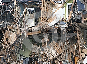 Fire damaged apartment building