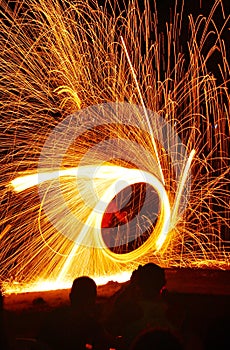 Fire Dance Along the Beach in the Dark