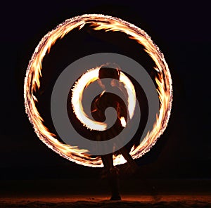 Fire Dance on the Beach at Night