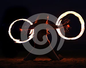 Fire Dance on the Beach at Night