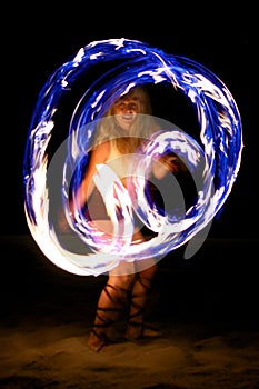Fire Dance on the Beach at Night