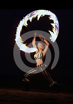 Fire Dance on the Beach at Night