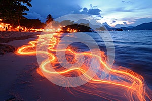 Fire Dance on the Beach at Sunset