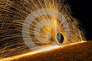 Fire dancers Swing fire dancing show at night fire show on the beach, Koh Samet, Thailand