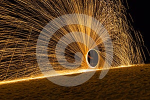 Fire dancers Swing fire dancing show at night fire show on the beach, Koh Samet, Thailand