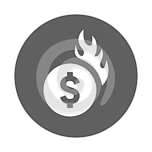 Fire, danger, dollar icon. Gray vector graphics