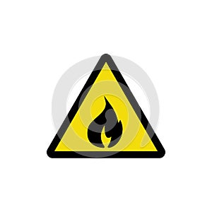 Fire danger icon. Warning sign. Attention gas. Fire hazard zone. The image of a fire flame on a yellow triangle