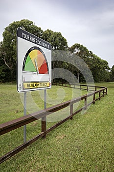 a fire danger sign on a lush green field in wooli nsw australia