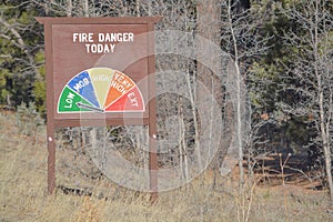 Fire Danger Today Sign, in Sitgreaves National Forest. Navajo County, Arizona USA