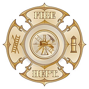 Fire Department Cross Vintage Gold