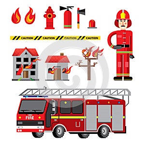 Fire department flat icons composition