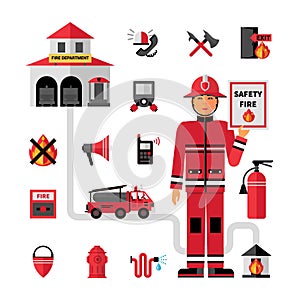 Fire Department Flat Icons Set