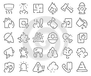 Fire department line icons collection. Thin outline icons pack. Vector illustration eps10