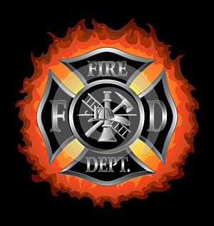 Fire Department Maltese Cross With Flames