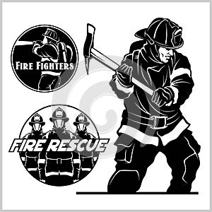 Fire department vector set - fireman s and emblems - badges, elements.