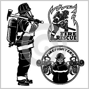 Fire department vector set - fireman s and emblems - badges, elements.