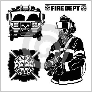 Fire department vector set - fireman s and emblems - badges, elements. photo