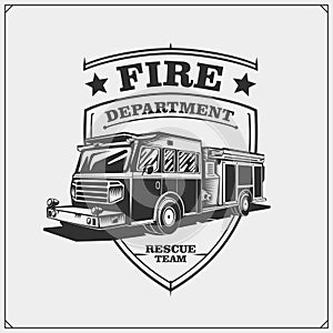 Fire departments emblems with Fire truck. photo