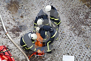 Fire departments and emergency response teams on drill