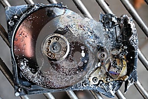 By fire destroyed hard disk drive