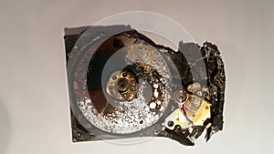 By fire destroyed hard disk drive
